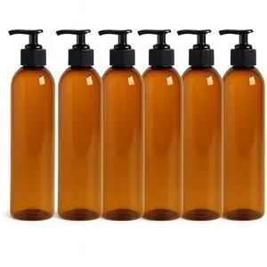 Royal Massage 8oz Bullet Round Massage Oil/Lotion/Liquid Bottle with Saddle Pump (Amber, 6)