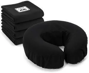 Royal Massage Flannel Face Rest Covers  Ultra Soft Cotton Elastic Fit for Massage Table Cushions  Machine Washable 4 Pack (Black)
