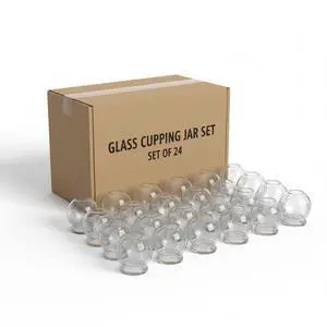 Royal Massage Fire Cupping Glass Jars  Traditional Chinese Therapy Massage & Acupuncture Vacuum Pressure Cups  Durable Thick Glass for Professional or Home Use (#1 - Set of 24)
