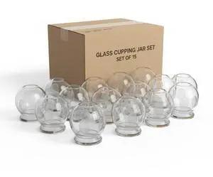 Royal Massage Fire Cupping Glass Jars  Traditional Chinese Therapy Massage & Acupuncture Vacuum Pressure Cups  Durable Thick Glass for Professional or Home Use (#5 - Set of 15)