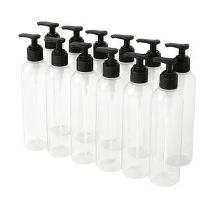 Royal Massage 8oz Bullet Round Massage Oil/Lotion/Liquid Bottle with Saddle Pump (Clear, 12)