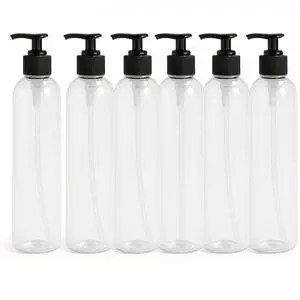 Royal Massage 8oz Bullet Round Massage Oil/Lotion/Liquid Bottle with Saddle Pump (Clear, 6)