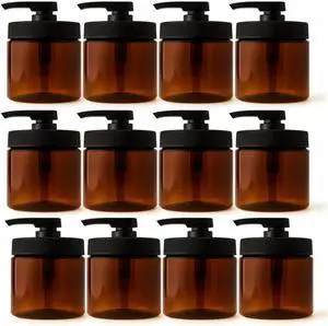 Royal Massage 16oz Massage Oil/Lotion/Cream Pump Jar with Locking Twist Top (Amber/Black, 12)