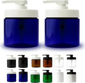 Royal Massage 16oz Massage Oil/Lotion/Cream Pump Jar with Locking Twist Top (Blue/White, 2)