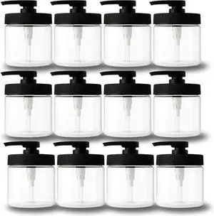Royal Massage 16oz Massage Oil/Lotion/Cream Pump Jar with Locking Twist Top (Clear/Black, 12)