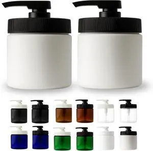 Royal Massage 16oz Massage Oil/Lotion/Cream Pump Jar with Locking Twist Top (White/Black, 2)