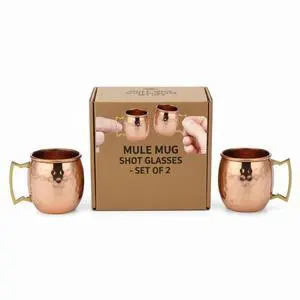 Modern Home Set of 2 Handmade 100% Copper Moscow Mule Shot Glasses 2oz  Hammered Mini Mugs