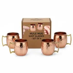 Modern Home Set of 4 Handmade 100% Copper Moscow Mule Shot Glasses 2oz  Hammered Mini Mugs
