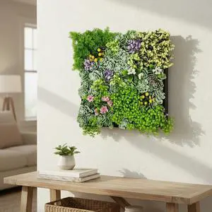 Modern Home 20" Square Vertical Hanging Artificial Succulent Wall Art - Wall Mount 3D Garden Greenery (Jubilant)