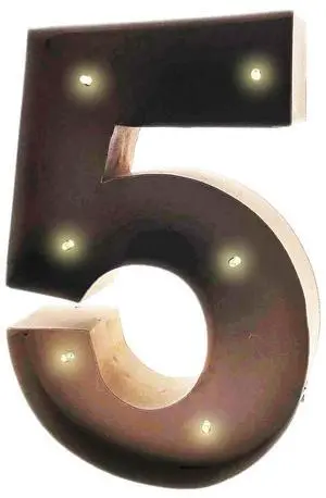 Rustic Vintage 11" Decorative LED Light Glow Letters - Number 5