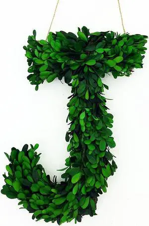 Modern Home 12" Real Preserved Boxwood Monogram Wreath Letters - J