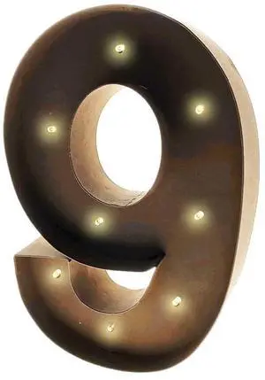 Rustic Vintage 11" Decorative LED Light Glow Letters - Number 9