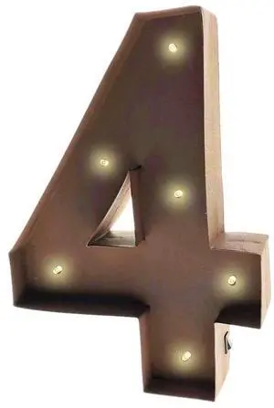 Rustic Vintage 11" Decorative LED Light Glow Letters - Number 4