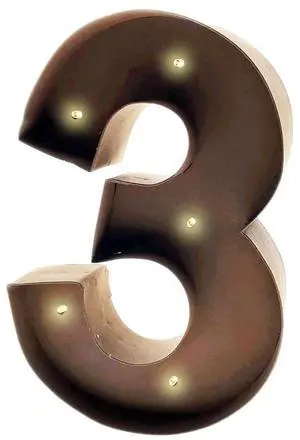 Rustic Vintage 11" Decorative LED Light Glow Letters - Number 3
