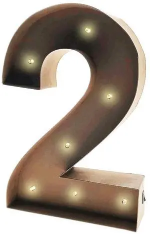 Rustic Vintage 11" Decorative LED Light Glow Letters - Number 2