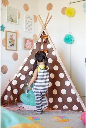 Modern Home Children's Canvas Tepee Set with Travel Case - Brown/White Polka Dot