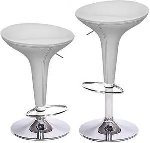 Set of 2 Alpha "Leather" Contemporary Bombo Style Adjustable Barstool - Vanilla White Baseball Stitch