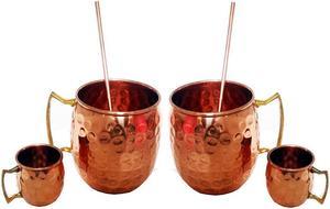 Set of 2 Moscow Mule Mug / Shot Glass / Straw Complete Set 100% Copper