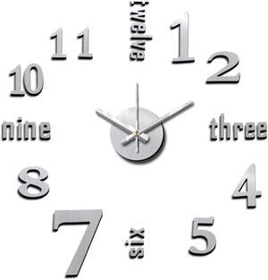 Modern Home Self Adhesive DIY 3D Wall Clock - Linus Metal