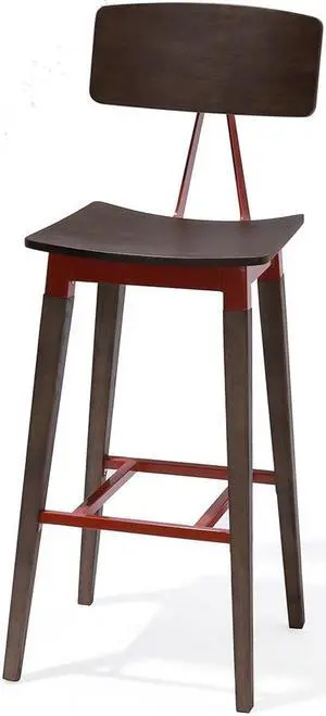 Abbott Retro Contemporary Wood/Steel Barstool - Ash/Brick Red