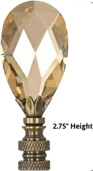 Stephanov Large Champagne Crystal Teardrops Lamp Finial Antique Brass 2.85"h