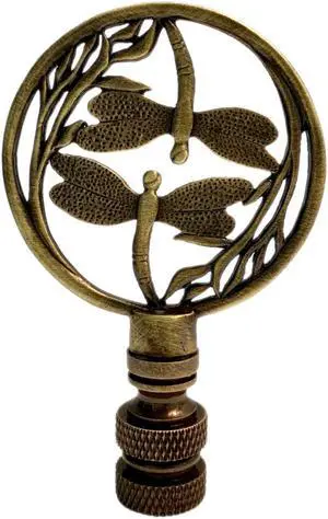 Double Dragonfly Lamp Finial Antique Brass 2.8"h