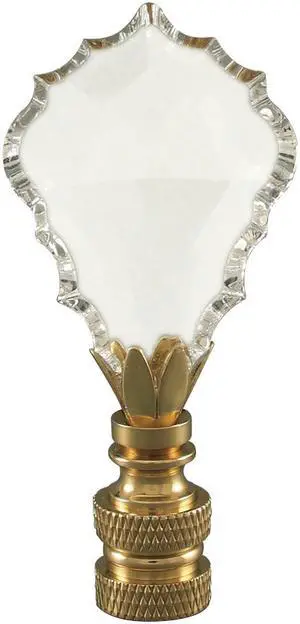 Crystal Gothic Cross Lamp Finial Polished Brass Knurled Base 2.75"h