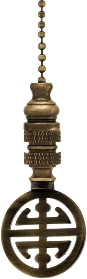 Classic 4 Blessings Asian Ceiling Fan Pull Antique Brass Metal 2.25"h, with 12" chain