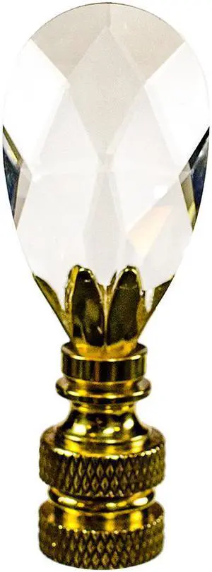 Stephanov Crystal Small Tear Drop Lamp Finial Polished Brass 2.5"h