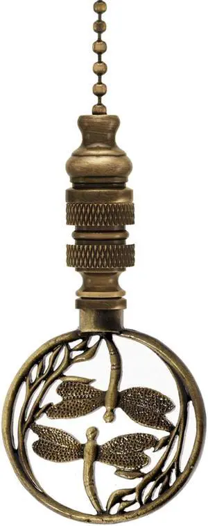 Double Dragonfly Ceiling Fan Pull Antique Brass 2.8"h