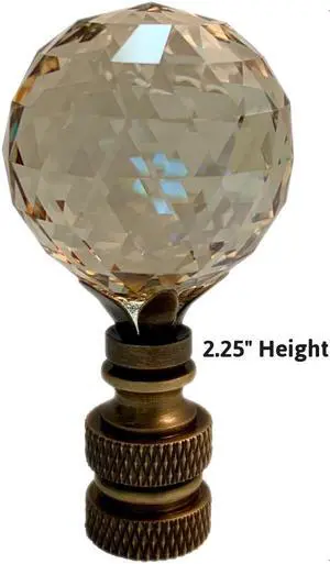 Stephanov Faceted Champagne Crystal Ball Lamp Finial Antique Brass 2.25"h