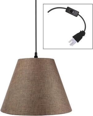 1-Light Plug In Swag Pendant Ceiling Light Chocolate Burlap Shade