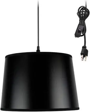 Shallow Drum 1 Light Swag Plug-In Pendant Hanging Lamp 10x12x8 Black