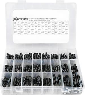 JacobsParts 500pcs 24 Values Radial Electrolytic Capacitor Assortment Kit (0.1uF-1000uF, 10V-50V)