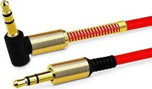 3.5mm AUX Cable Car Audio Stereo Headphone Jack Cord Right Angle Male to M Red 3.5mm AUX Cable Car Audio Stereo Headphone Jack Cord Right Angle Male to M Red