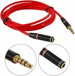 3.5mm 1/8" 4-Pole AUX Extension Cable Stereo Audio Headphone Male Female 4FT Red