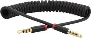 3ft 4-Pole Spring Coil 3.5mm 1/8" Aux Cable w/ Mic Stereo Audio Auxiliary Cord