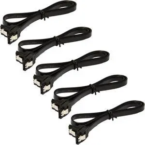 SATA III Cable 6Gbps 90 Degree Right Angle Locking Latch 18 Inches for HDD SSD - Black 5 packs