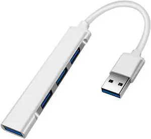 USB 3.0 4 Port Hub Splitter Slim & Sleek Aluminum for PC Mac Laptop Desktop Silver