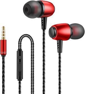 Earbuds In-Ear Sound Isolating Wired Headphones Headset with Mic & Volume 3.5mm Red