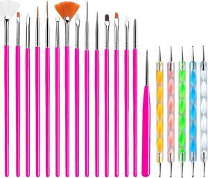 JacobsParts 20-Piece Professional Nail Art Brushes Set, Dotting Tools, Dust Brush, Nail Drawing Pen for Perfect Manicure and Detailed Design  (Rose)
