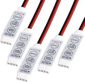 ABI 4-Pin Mini RGB LED Controller 3-Key Dimmer for LED Strip Lights 12V 24V 5 Pack