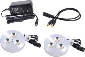 2X ABI 3W LED Puck Light Kit for Kitchen Bookshelf Showcase, Warm White 3000K