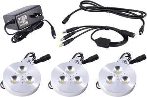 3X ABI 3W LED Puck Light Kit for Kitchen Bookshelf Showcase, Warm White 3000K