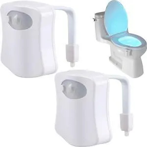 JacobsParts Bathroom Night Light Toilet Bowl Lamp 8 Color LED Light and Motion Sensor Activated 2 - Pack