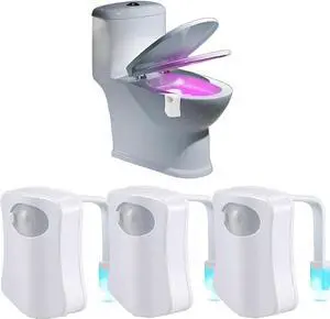 JacobsParts Bathroom Night Light Toilet Bowl Lamp 8 Color LED Light and Motion Sensor Activated 3 pack
