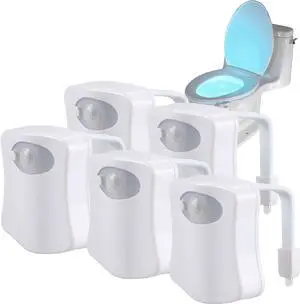 JacobsParts Bathroom Night Light Toilet Bowl Lamp 8 Color LED Light and Motion Sensor Activated 5 pack