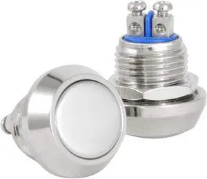 JacobsParts Momentary Pushbutton Starter Switch Circular Metal Silver fits 1/2" (12mm) Diameter Panel Cutout Hole