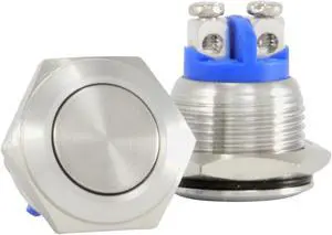 JacobsParts Momentary Pushbutton Starter Switch Circular Stainless Steel Metal Silver fits 5/8" (16mm) Diameter Panel Cutout Hole