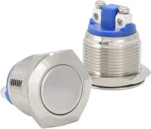 JacobsParts Momentary Pushbutton Starter Switch Circular Metal Silver fits 3/4" (19mm) Diameter Panel Cutout Hole